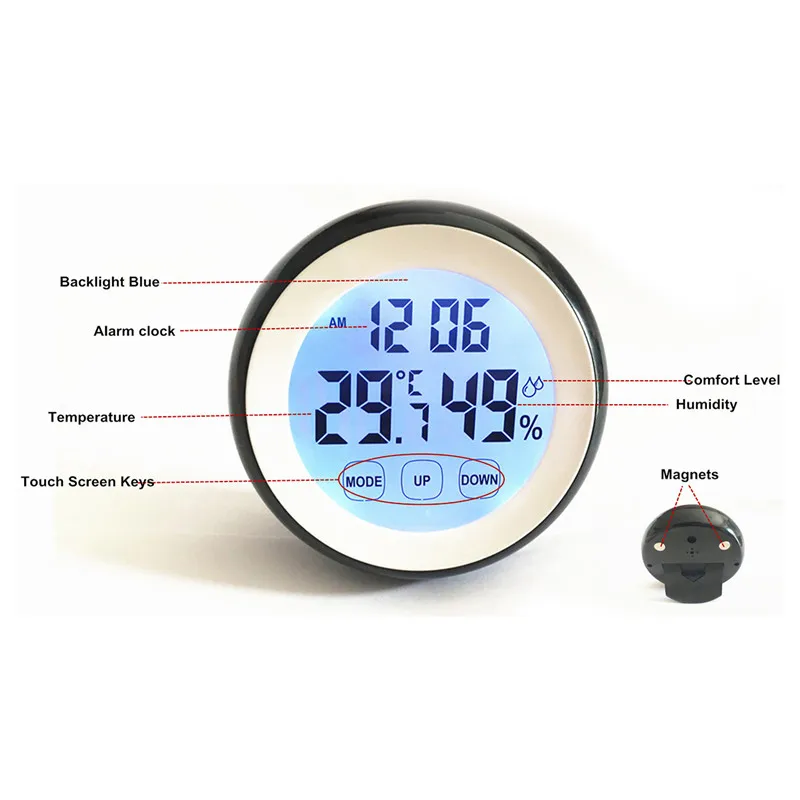 

4 Colors Plastic Digital LCD Temperature Humidity Time Function Wall Clock Indoor Weather Station Meter Tester Backlight Clocks