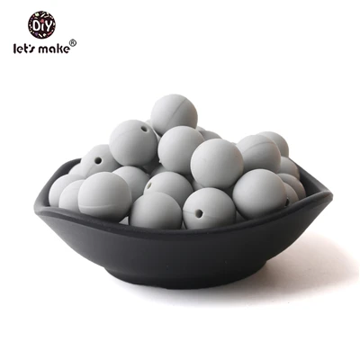 light grey Давайте сделаем детский Прорезыватель 15 мм 50 шт. Perle Силиконовые Круглые бусины пищевой силиконовый Прорезыватель DIY пустышка цепочка подарок Прорезыватель игрушки - Цвет: light grey