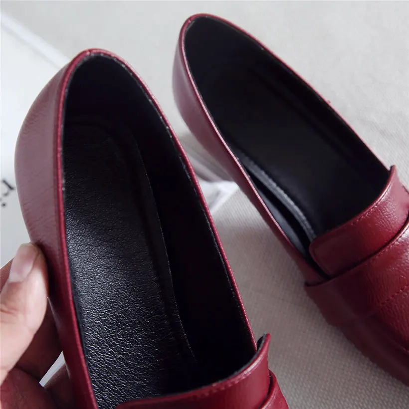 Туфли-Лоферы женские из ПУ кожи квадратный носок без застежки оксфорды на