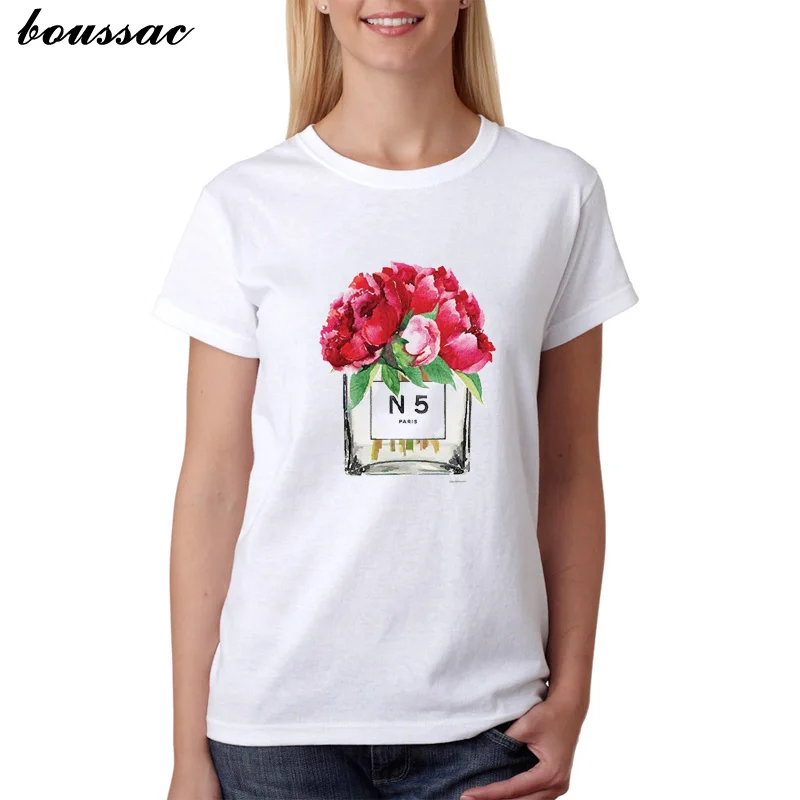 Лето 2019 женская футболка цветочный ароматизатор с принтом Женская белая круглым