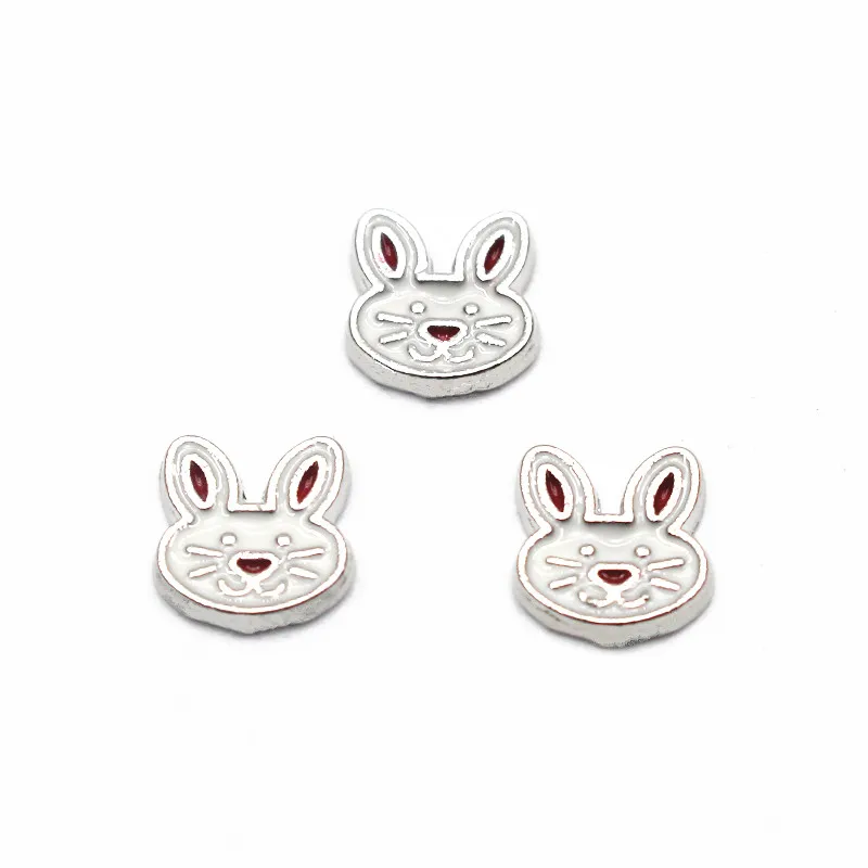 Оптовая продажа 10 шт./лот эмаль серебряный кролик плавающие амулеты для жизни