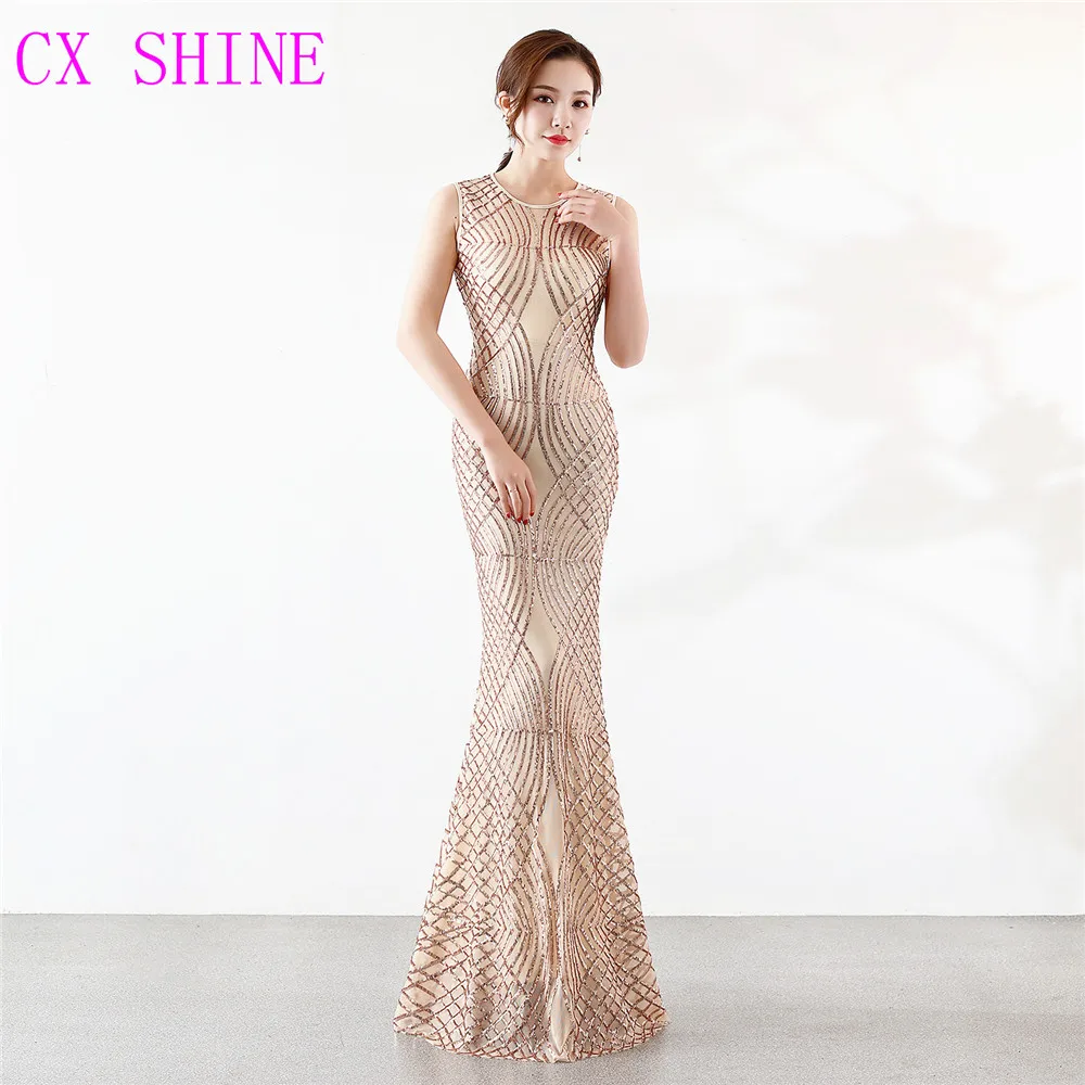 Длинное вечернее платье с блестками цвета шампанского длинное для выпускного