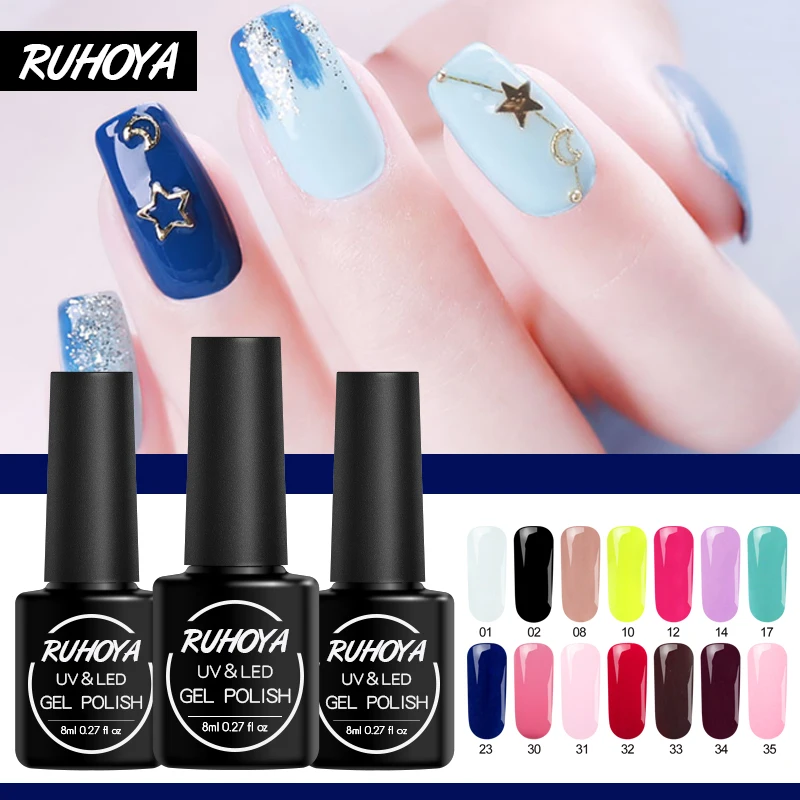 Ruhoya 8 мл отмачиваемый гель Лак чистый цвет УФ и светодиодный 7 Vernis Полупостоянный