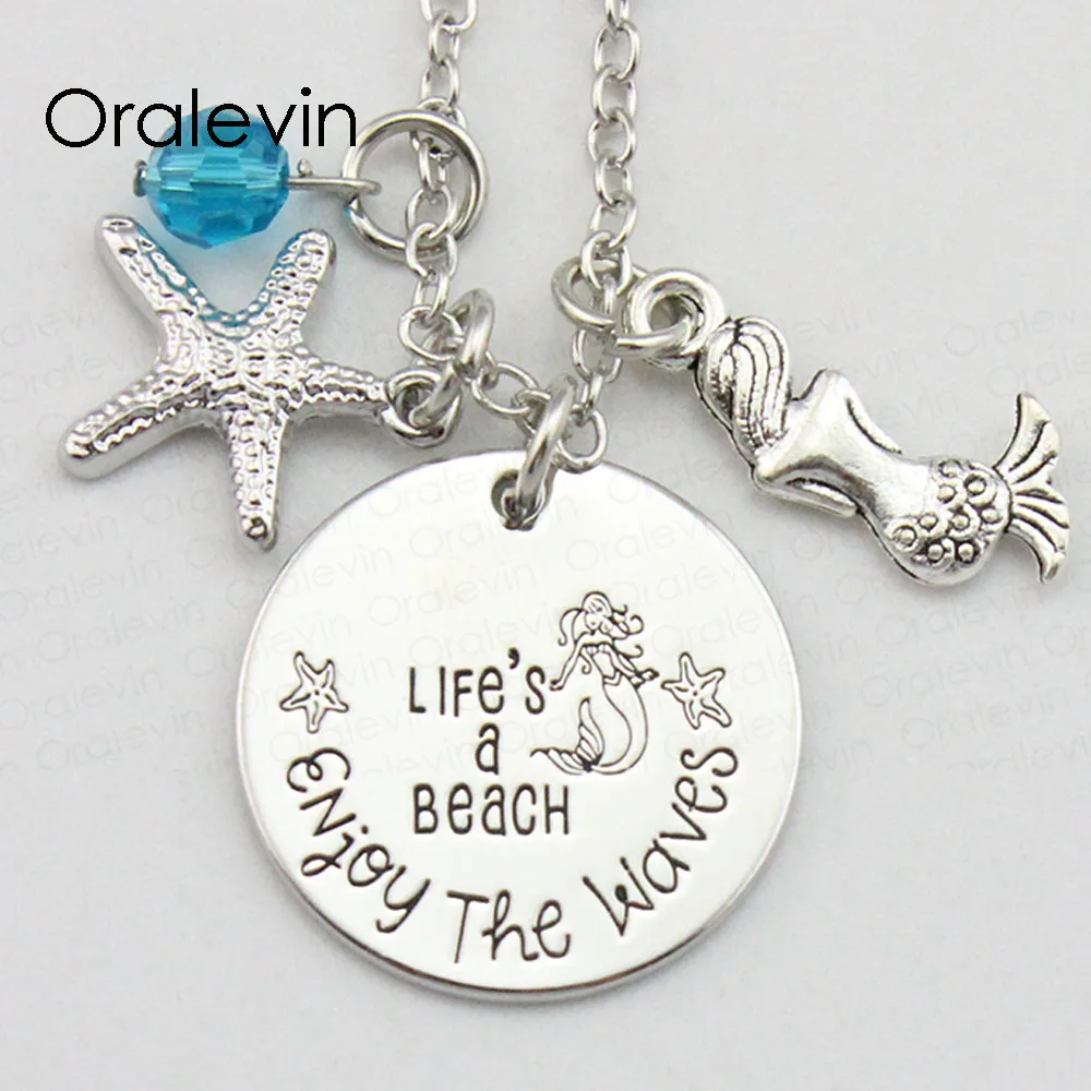

LIFE'S A BEACH ENJOY THE микроволны вдохновляющая ручная штампованная гравировка на заказ кулон ожерелье для женщин ювелирные изделия, 10 шт./лот, # LN2008