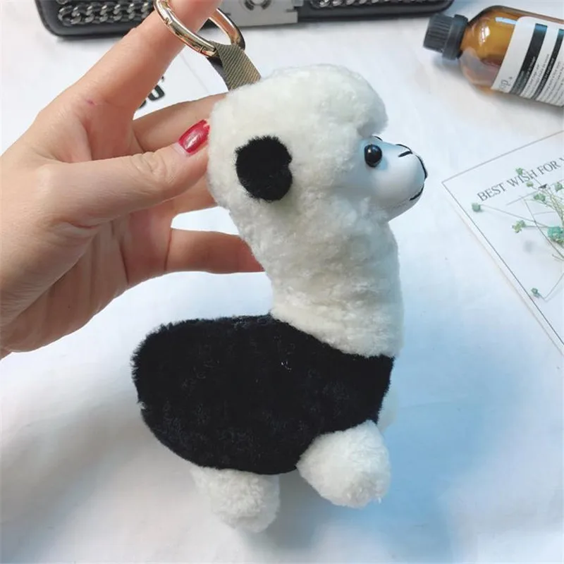 Cute Alpaca Small Wool Fur Keychain Pendant plush toys keychain ladies car bag Christmas birthday gift About 15 cm high | Игрушки и