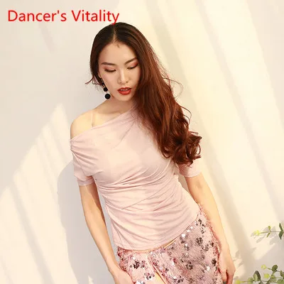 pink top Платье для танца живота, вид тренировочной одежды для начинающих, сексуальная юбка с блестками и топ, осень и зима - Цвет: pink top