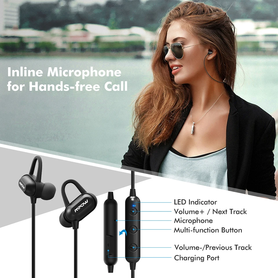 Mpow S9 беспроводные наушники Bluetooth 4,1 IPX6 водонепроницаемые aptX стерео наушники с HD микрофоном спортивные наушники для бега и пешего туризма