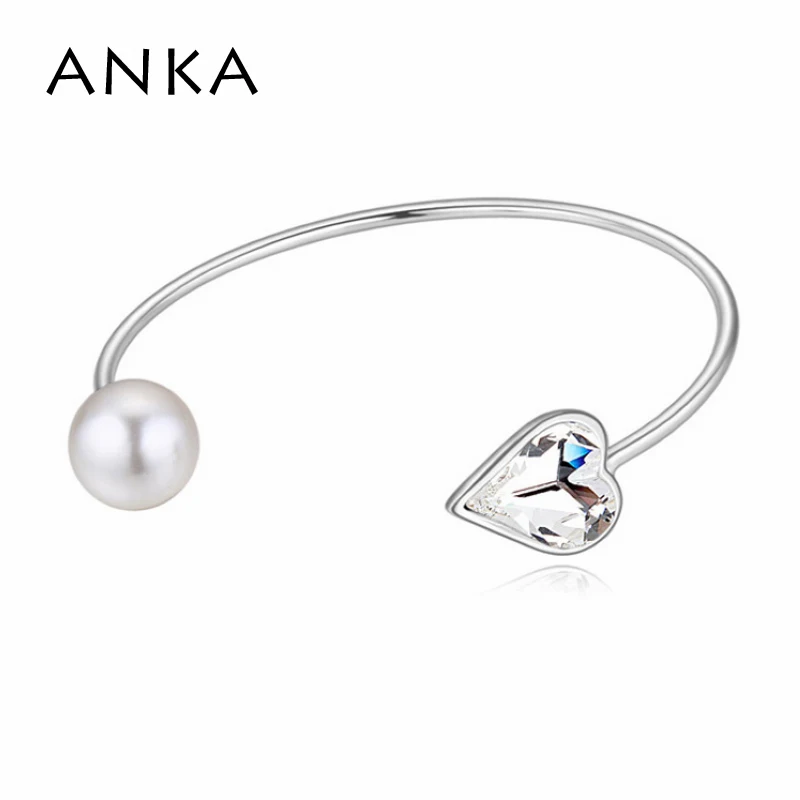 

New fashion charm cuff bangle for women Simulated-Pearl with heart crystal Bangle Crystals from Austria #114948