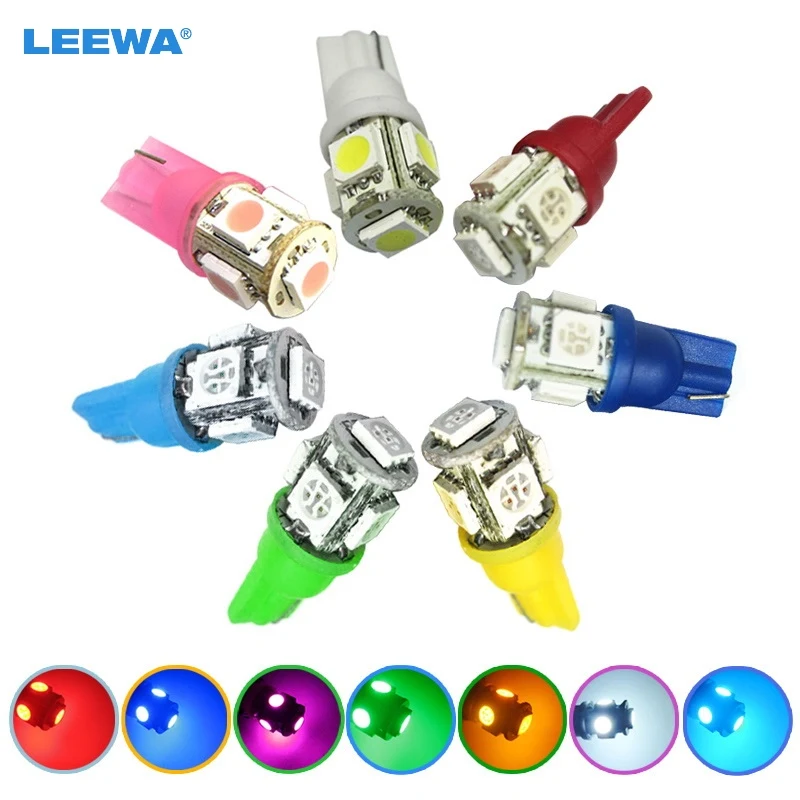 LEEWA 4 шт. 7-цветная автомобильная/автомобильная T10 194 168 W5W 5050SMD 5-светодиодный ная автомобильная светодиодная лампа высокой мощности # CA1125