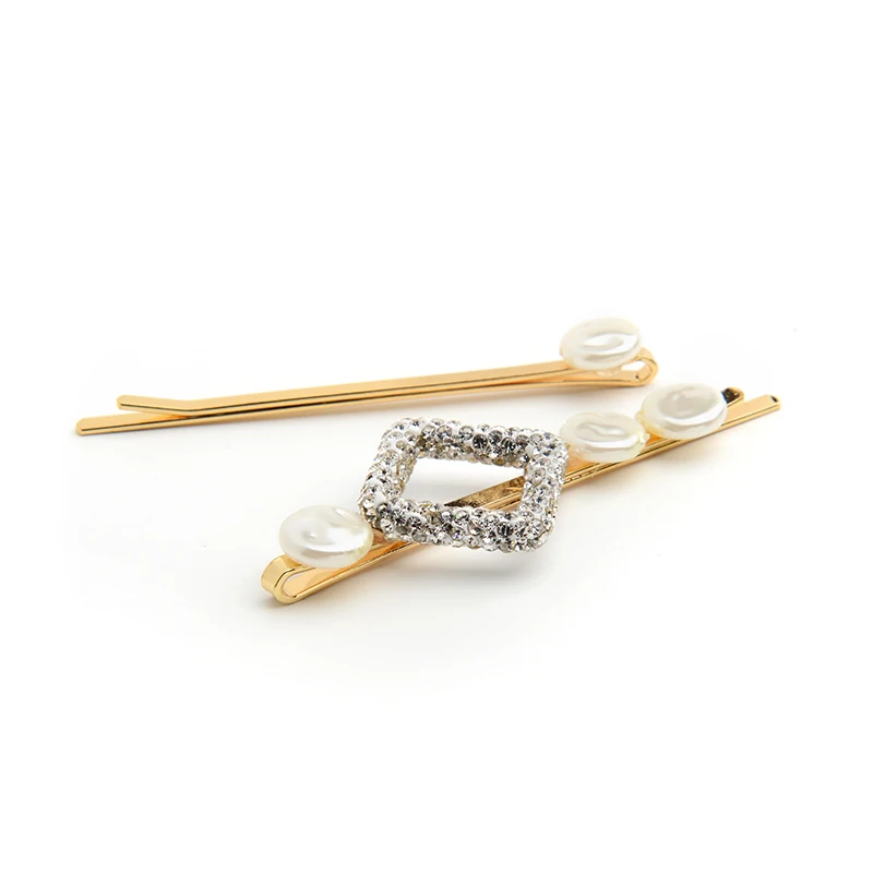 

CHIMERA 2pcs/set Elegant Hairpin for Women Pearl Crystal Geometric Bobby Pin Vintage Korean Hair Clip Lady Headwear Accessories