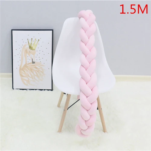 Pink 1.5M 1,5 м/2 м детская защита для кроватки с узлом Детская кровать бампер плетение плюшевая детская подушка для колыбели для новорожденных детская кровать бампер декор комнаты - Цвет: Pink 1.5M
