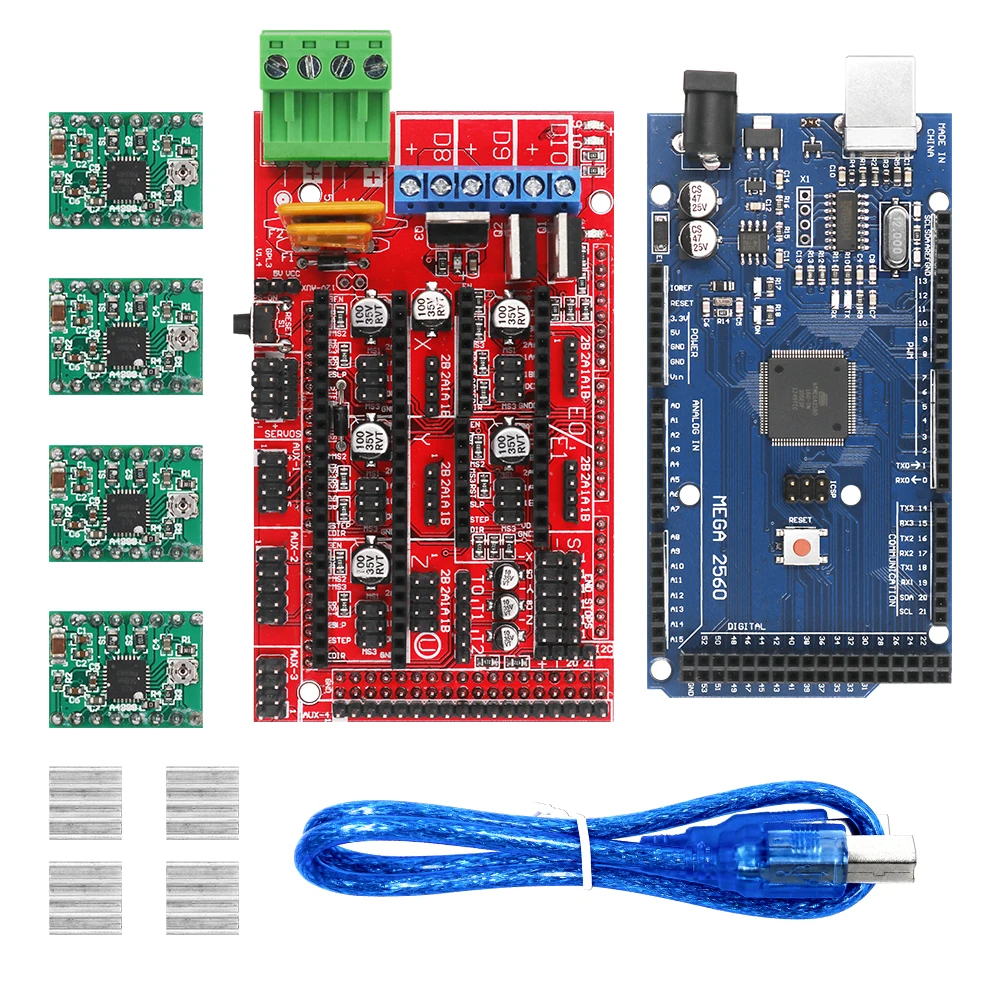 3d Принтер Комплект Mega 2560 R3 макетная плата+ RAMPS 1,4 Управление Лер для arduino Atmega2560 REV3+ 4 шт. A4988 драйверы