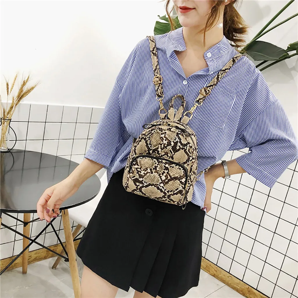 MUQGEW Female Backpack Leopard Snake Reticulated Canvas Versatile Print Fashion ZIPPER Pack Students Shoulder Bag mochila