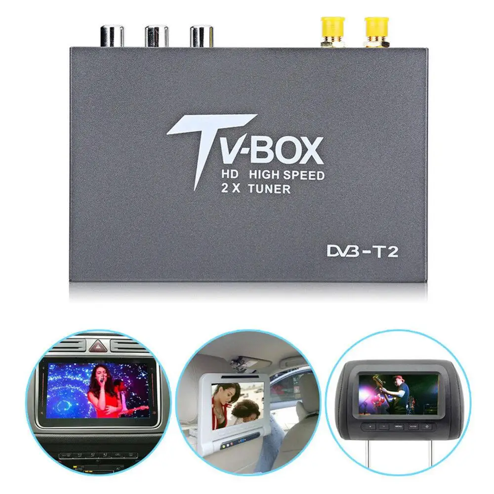 HD DVB T2 Автомобильная Мобильная цифровая ТВ приставка с двойной антенной тюнер