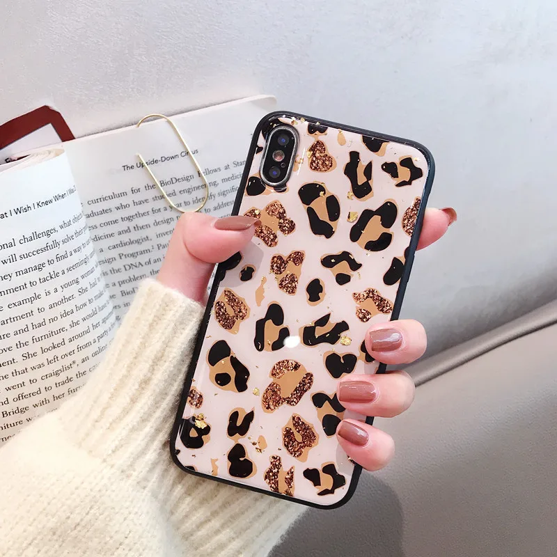 Роскошный пластиковый леопардовый чехол для iphone XS MAX XR 6 6s 8 7 plus Блестящий