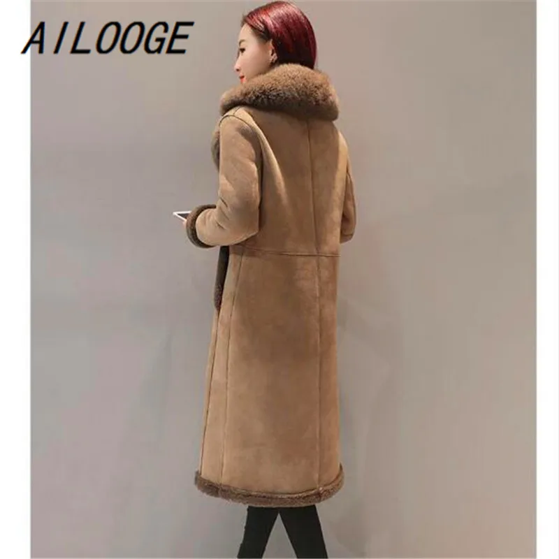 AILOOGE новое зимнее замшевое кожаное пальто женская модная длинная толстая парка из овечьей шерсти женские куртки-ветровки из искусственной овчины