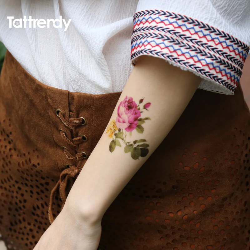 Сексуальная Женская временная татуировка цветок розы на руку рукава