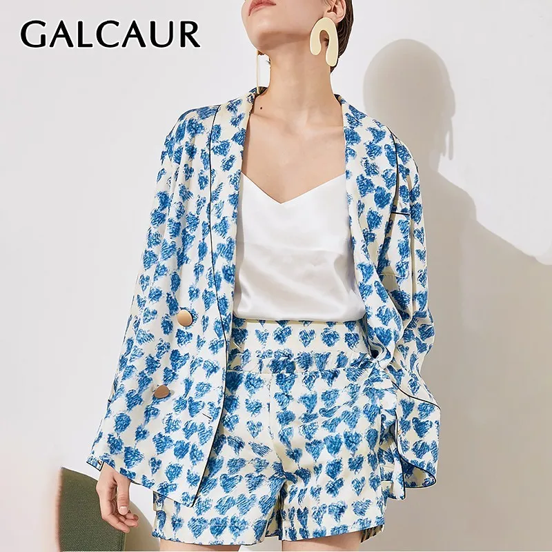 Женский элегантный костюм GALCAUR из двух предметов с принтом пиджак разрезом и