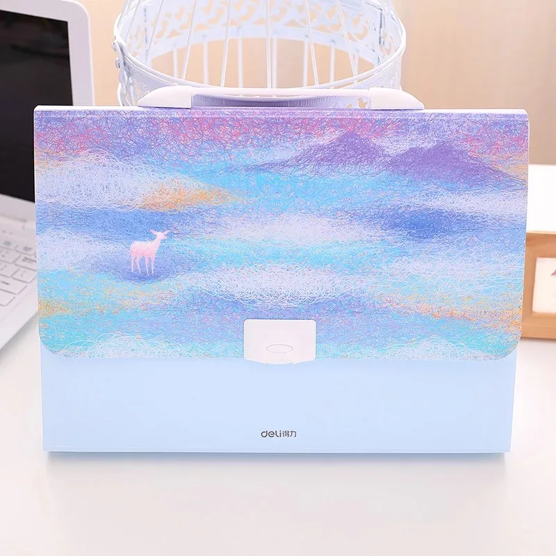 blue Kawaii Rainbow Elk A4 расширяющийся кошелек-органайзер для файлов, папок, студенток, Подарочная коробка для документов, милые офисные канцелярские принадлежности - Цвет: blue