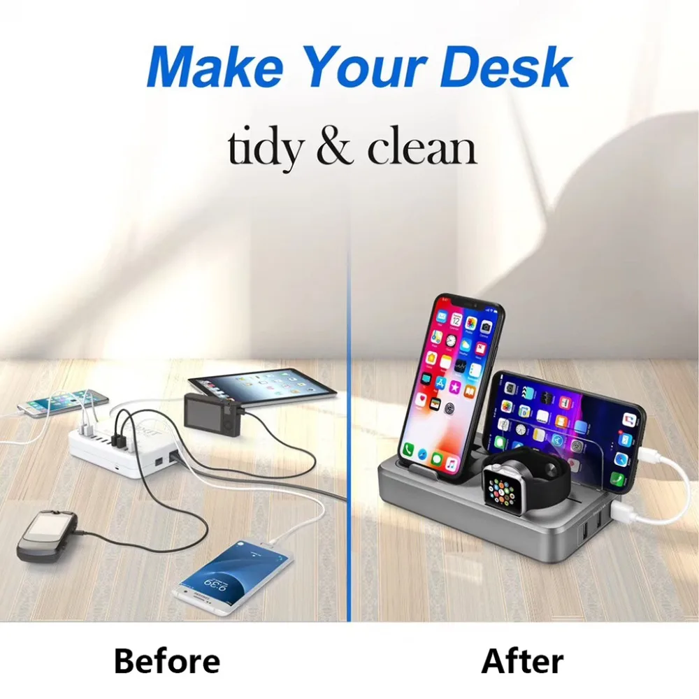 Desktop с несколькими usb-портами Зарядное устройство беспроводной зарядный блок 10 W Qi Quick Charge 3,0 Fast Зарядное устройство Apple Watch Зарядное устройство Подставка Dock