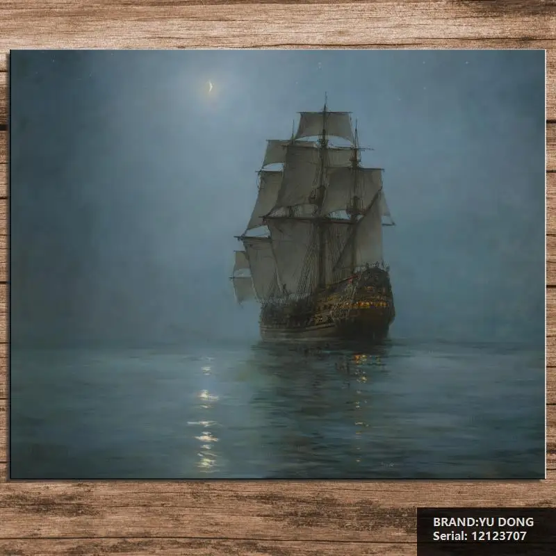 Парусник Морской Пейзаж Классическая Картина Маслом Рисование искусство Спрей