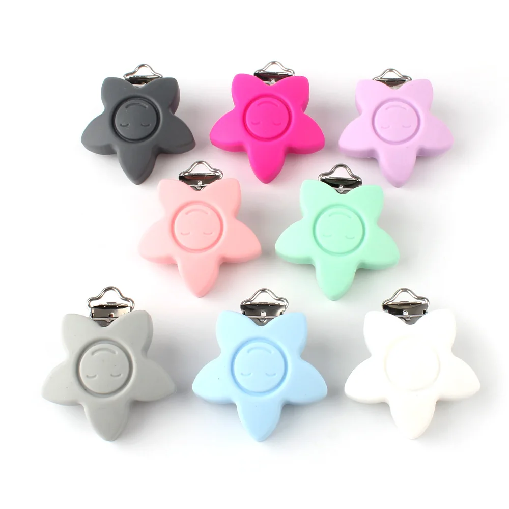 

50pcs 50mm round star Silicone Teether Metal Clip Pacifier silicone rodent DIY Baby Teether Necklace Pendant Clamp