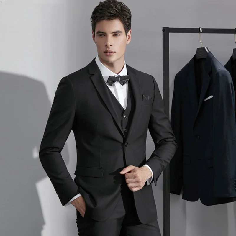

Черные формальные мужские костюмы в деловом стиле Slim Fit 3 шт. (куртка + брюки + жилет) Свадебные смокинги для жениха одежда для выпускного вече...