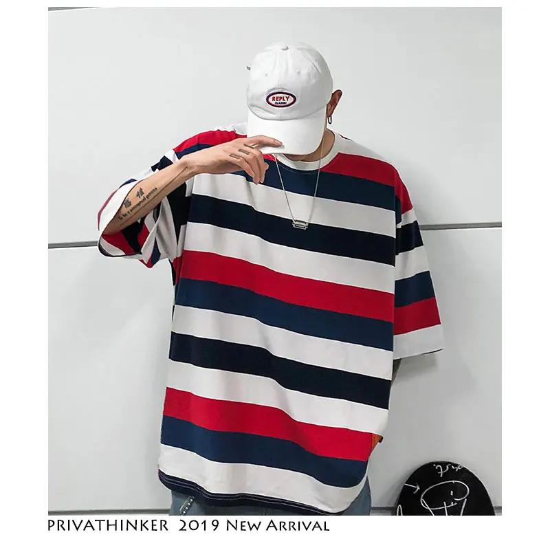 Privathinker мужские 2019 Летние повседневные футболки с круглым вырезом полосатые