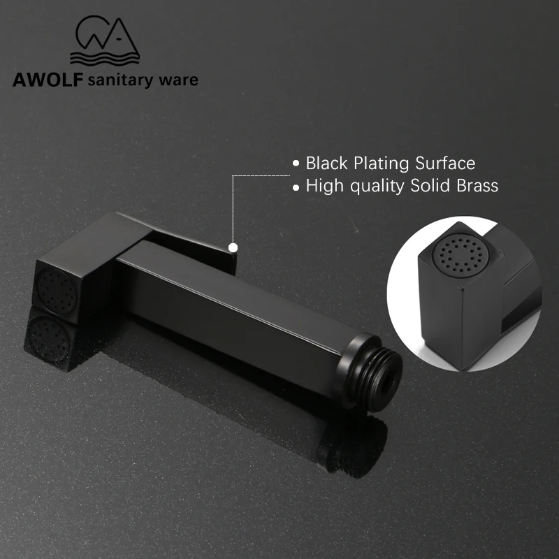 Смеситель для унитаза биде душевая лейка ручной Shattaf матовый черный квадратный