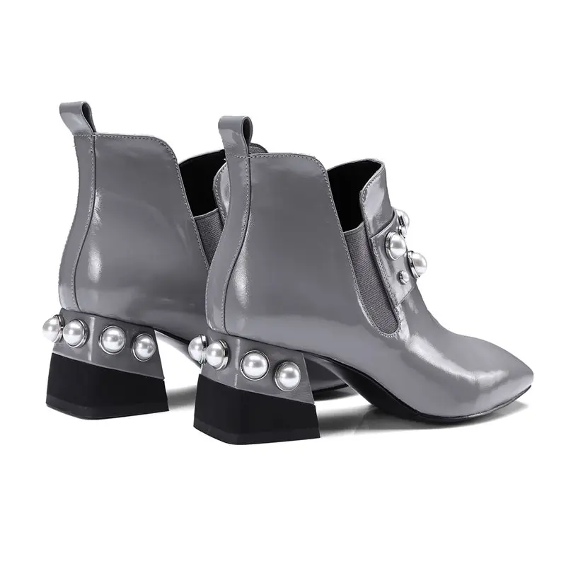 ALLBITEFO/женские ботинки из натуральной кожи на толстом каблуке с квадратным носком