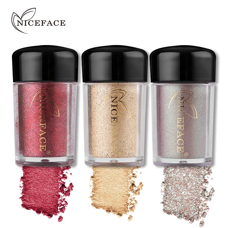 NICEFACE блестящие тени для макияжа, сверкающая пудра, мерцающие тени для век, пигмент, шелковистая рассыпчатая пудра, палитра телесного цвета, косметика для красоты