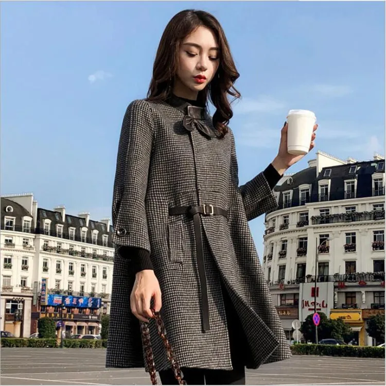

Cloth coat female long cloak 2018 new students small plover woolen cloth coat