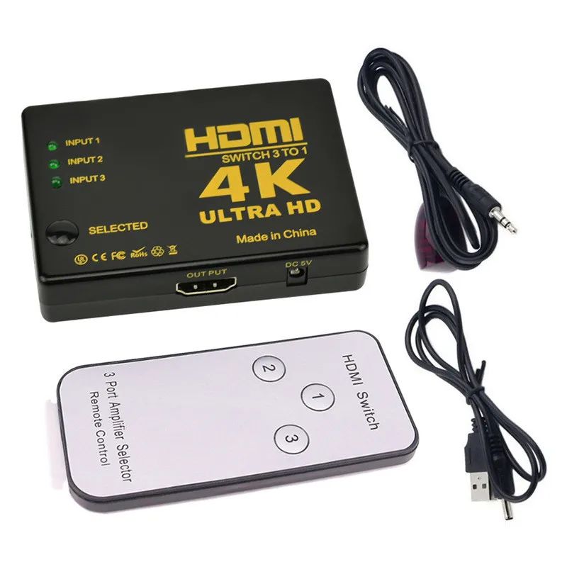 Разветвитель совместимый с HDMI 4K/2K/1080P 3 входа 1 выход хаб видеопереключатель