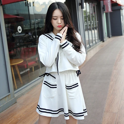 white Dress sets 2 предмета, Высококачественная школьная форма для японской средней школы для девочек, японские корейские Топы+ юбка+ галстук, школьная одежда, униформа, черно-белый костюм Юнга, C30153AD - Цвет: white Dress sets
