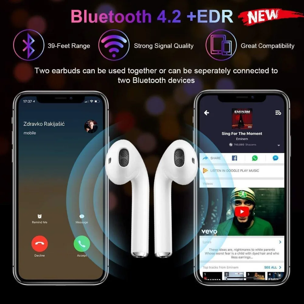 Rovtop I7s Mini TWS Bluetooth наушники Беспроводная гарнитура стерео спортивные с микрофоном