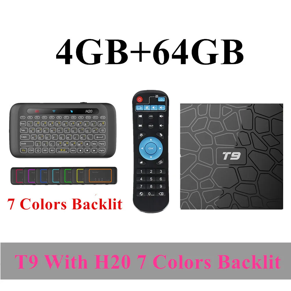T9 ТВ приставка android 8,1 wifi 4 Гб 64 Гб ТВ приставка Bluetooth 4,0 RK3328 Четырехъядерный 4G 32G Смарт ТВ приставка андроид 8,1 приставка 5G - Цвет: 64GB H20 Air