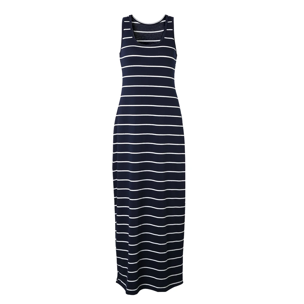2017 женское летнее пляжное платье без рукавов в полоску повседневное длинное