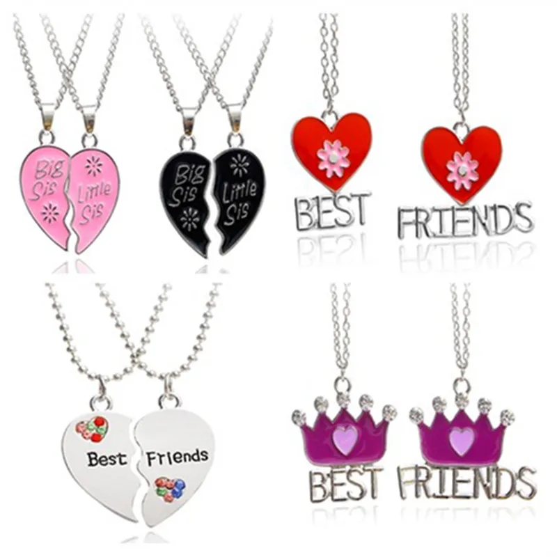 A Set New Good Friends Love English Pendant Necklace Fashion Two half heart Alloy Flap Best Series Choker Wholesale | Украшения и