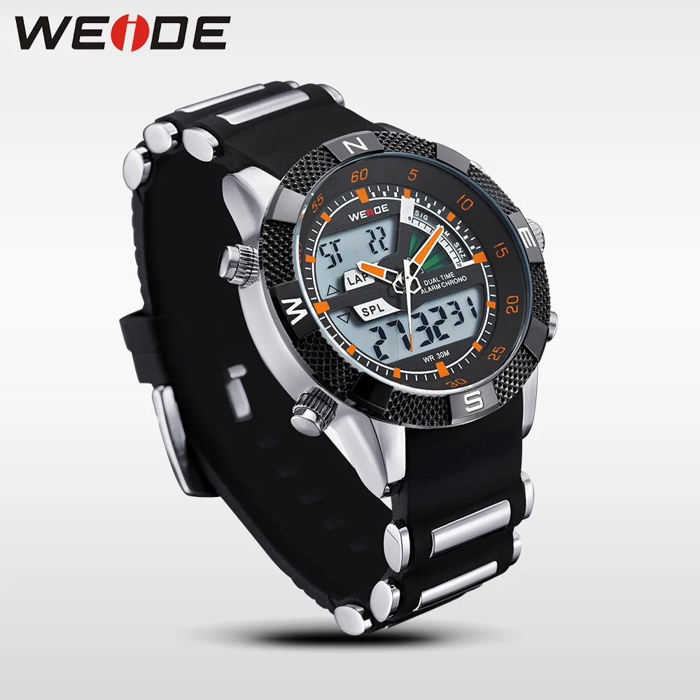 WEIDE Мужские Наручные Водозащитные Часы Спортивные Аналого- Цифровый Двойной Дисплей Кварцевый Электронный Двойной Механизм Нержавеющей Стали Ударопрочные Секундомер будильник Силиконовый Ремешок Военные Люкс