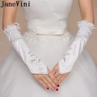 janevini 2018 cheap white bridal gloves with flowers long elbow fingerless satin wedding gloves for bride wedding accessories