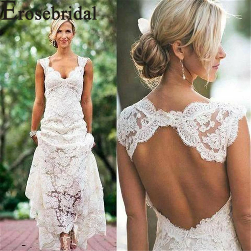 Женское винтажное свадебное платье Erosebridal кружевное с аппликацией и открытыми