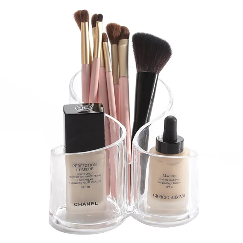 Clear Acrylic Makeup Brush Holder Desk Organizer Cosmetics Lip Eyeliner Storage Round Home Office Desktop | Дом и сад