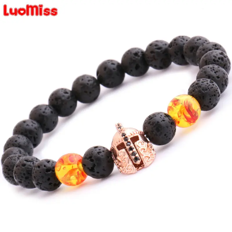 Новое поступление воины и кавалеры чемпион броня мужской браслет из черной лавы