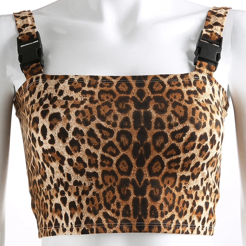 Женский леопардовый топ без рукавов короткий с принтом и пряжкой Новинка лета