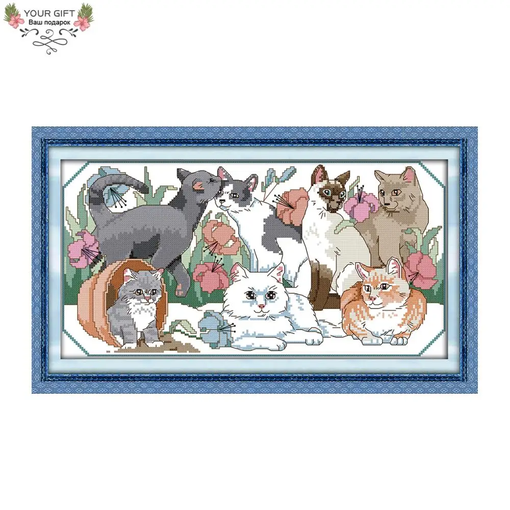 

Joy Sunday Cats Home Decor DA044 14CT 11CT Counted Stamped The Cat Party Needlework Needlepoint Embroidery DIY Cross Stitch kit