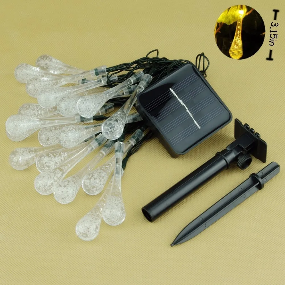 5m Solar Powered Water Drop String Lights 20LEDs LED Fairy Light for Wedding Christmas Party Festival Outdoor Decoration