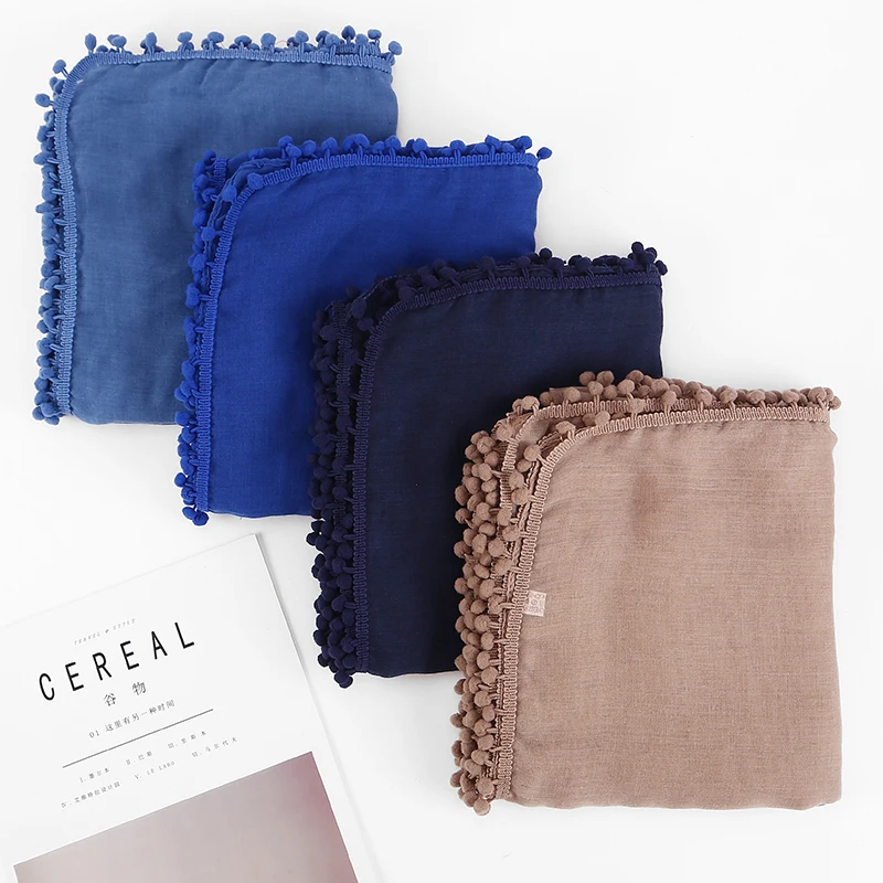 Женский хлопковый шарф с помпонами 1 шт. зимний простые шали хиджаб мусульманская