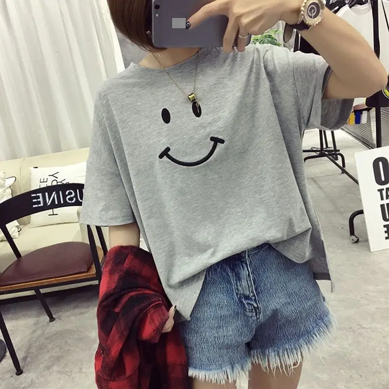 Женские летние топы футболки повседневный пуловер с круглым вырезом короткий