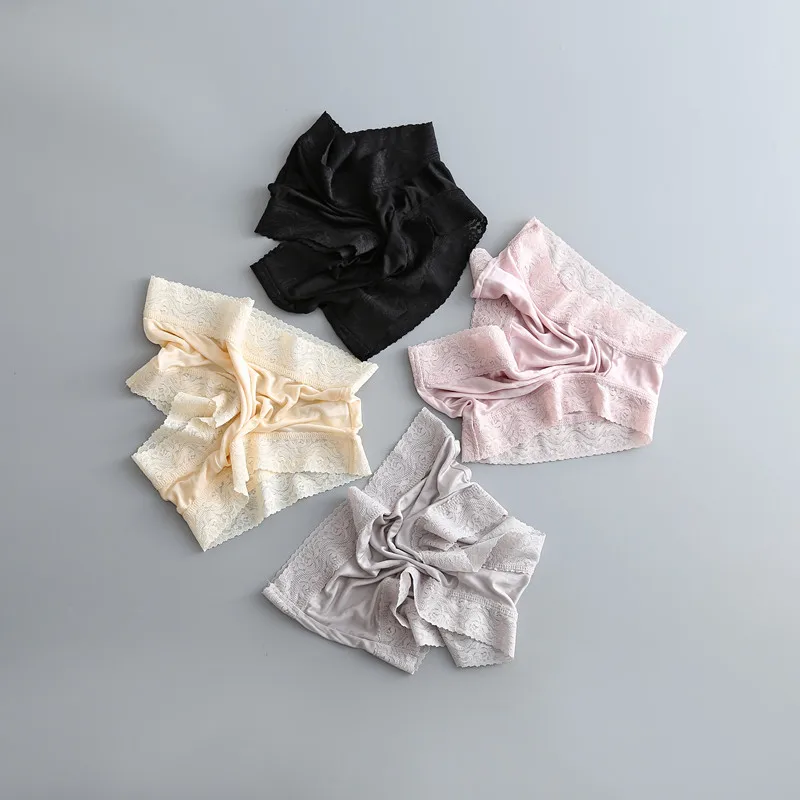 

Guiyi Ladies 100% Nature Silk Lace Sexy Romantic Seamless Underwear Women Young Girl's Boyshort Mid-rise Flat Angle Pants TG-032