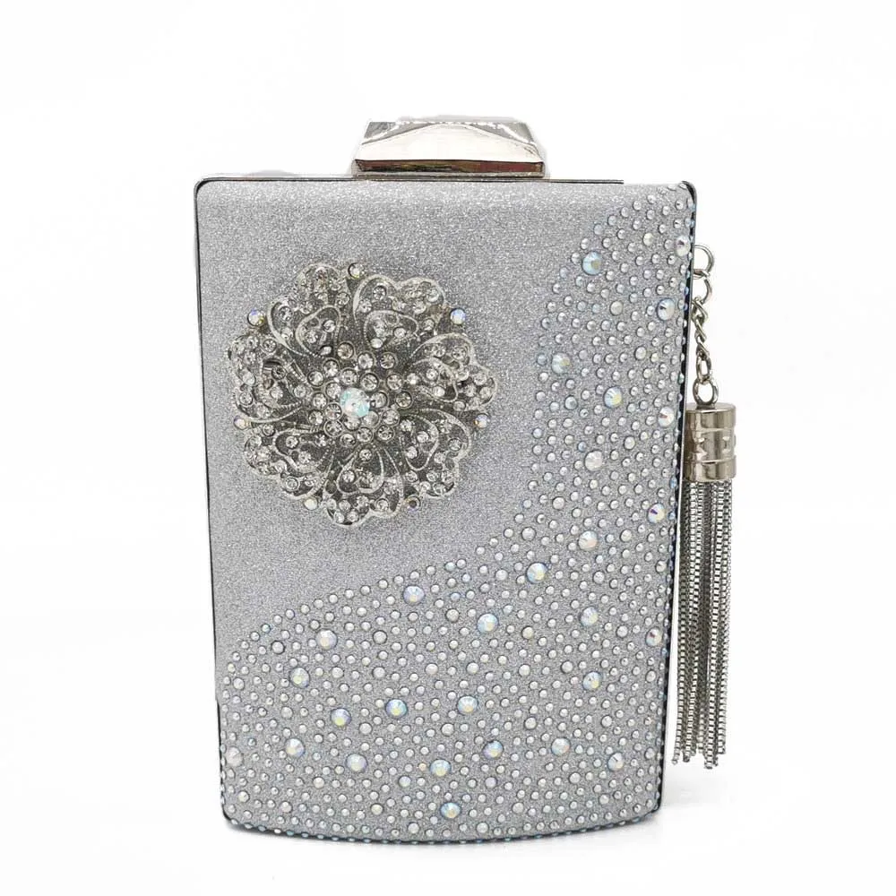 Silver Crystal Bag Бутик De FGG винный горшок цветок кисточкой женские клатчи вечерние кошельки и сумки алмаз свадебный клатч Коктейльная сумка с кристаллами - Цвет: Silver Crystal Bag